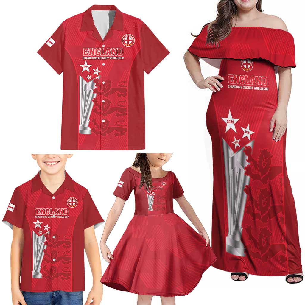 Custom England Cricket Family Matching Off Shoulder Maxi Dress and Hawaiian Shirt 3rd Champions World Cup Proud