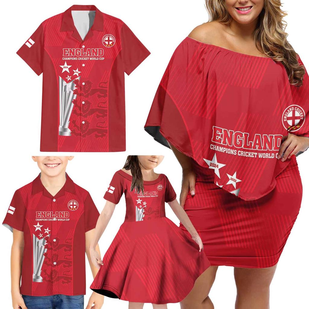 Custom England Cricket Family Matching Off Shoulder Short Dress and Hawaiian Shirt 3rd Champions World Cup Proud