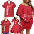 Custom England Cricket Family Matching Off Shoulder Short Dress and Hawaiian Shirt 3rd Champions World Cup Proud