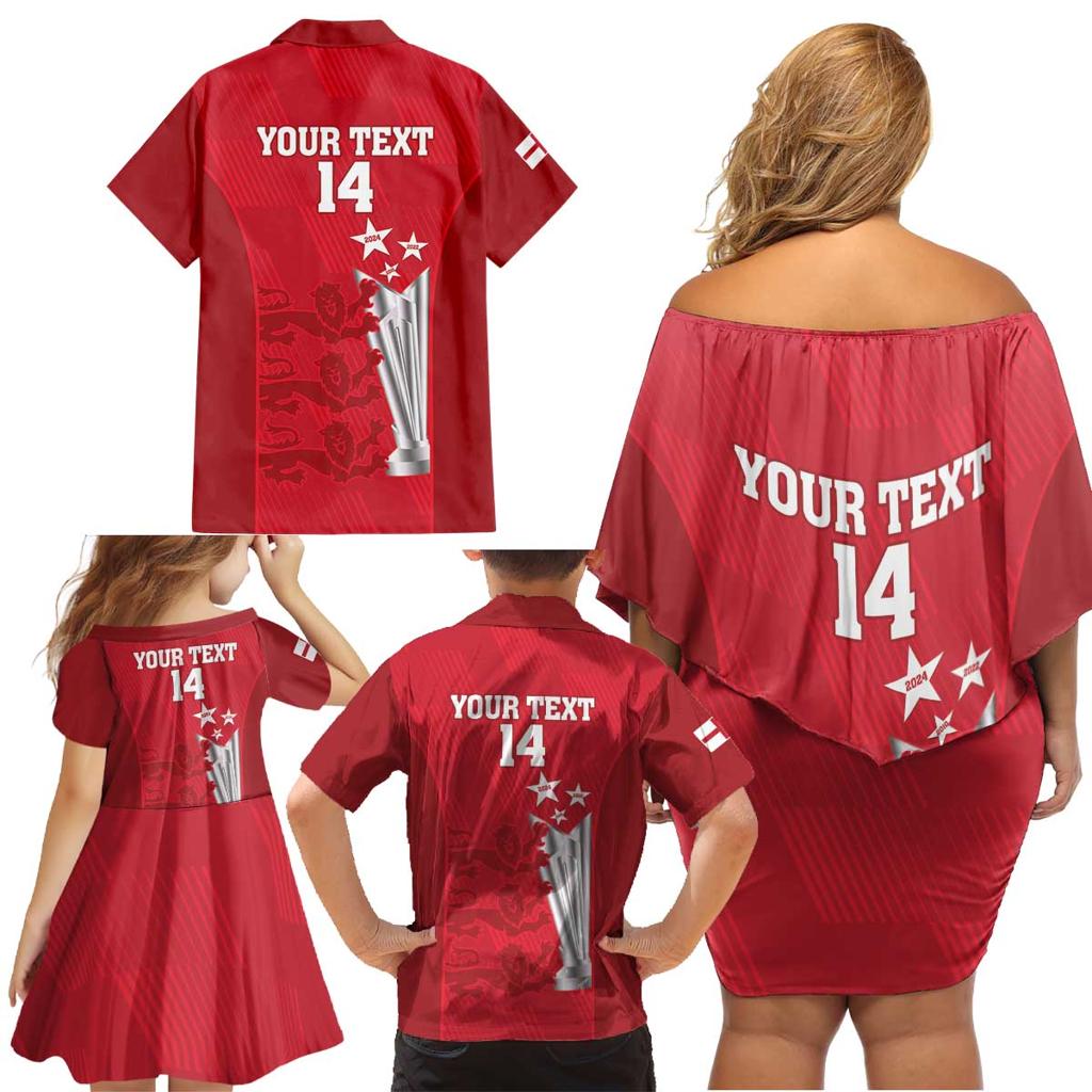 Custom England Cricket Family Matching Off Shoulder Short Dress and Hawaiian Shirt 3rd Champions World Cup Proud