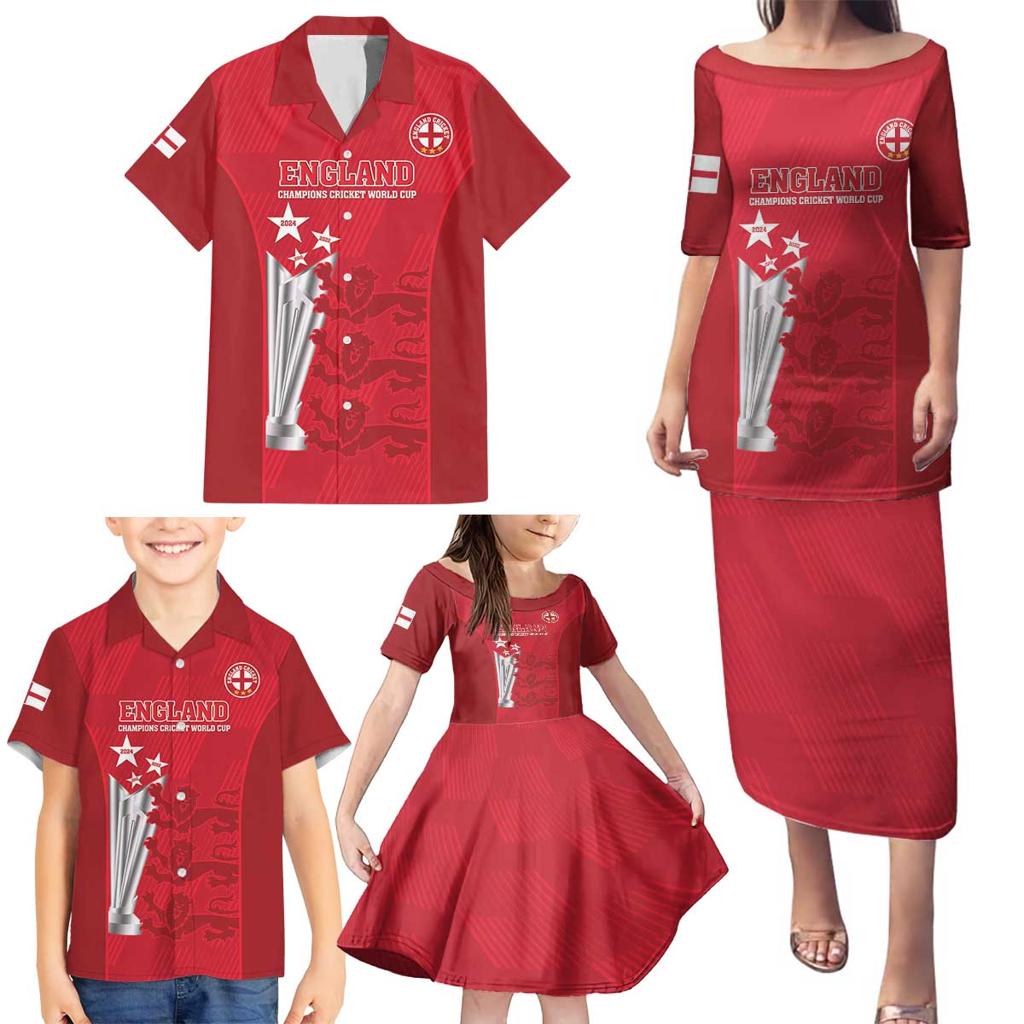 Custom England Cricket Family Matching Puletasi and Hawaiian Shirt 3rd Champions World Cup Proud