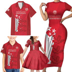 Custom England Cricket Family Matching Short Sleeve Bodycon Dress and Hawaiian Shirt 3rd Champions World Cup Proud