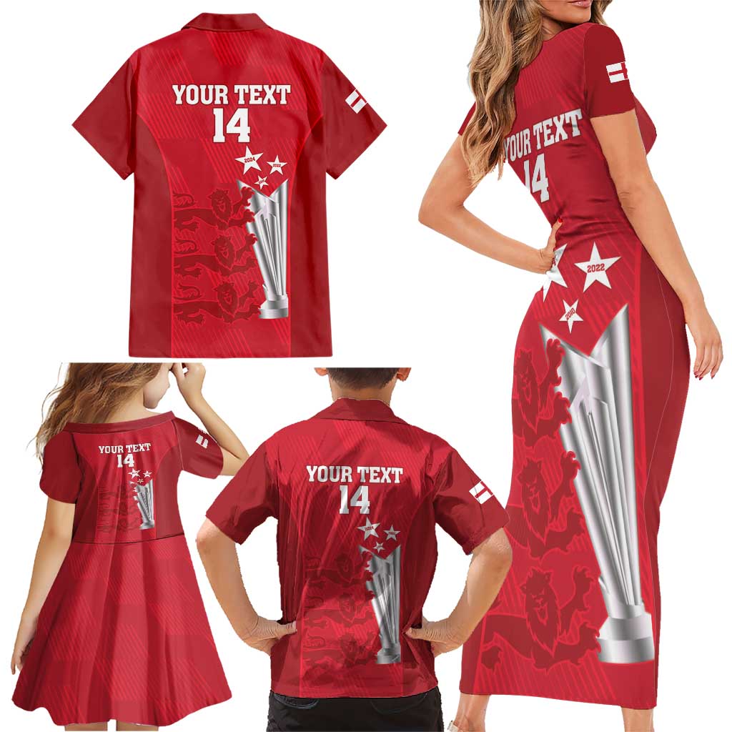 Custom England Cricket Family Matching Short Sleeve Bodycon Dress and Hawaiian Shirt 3rd Champions World Cup Proud