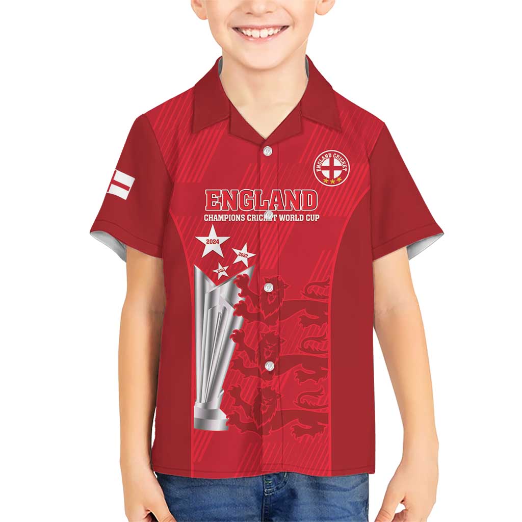 Custom England Cricket Kid Hawaiian Shirt 3rd Champions World Cup Proud