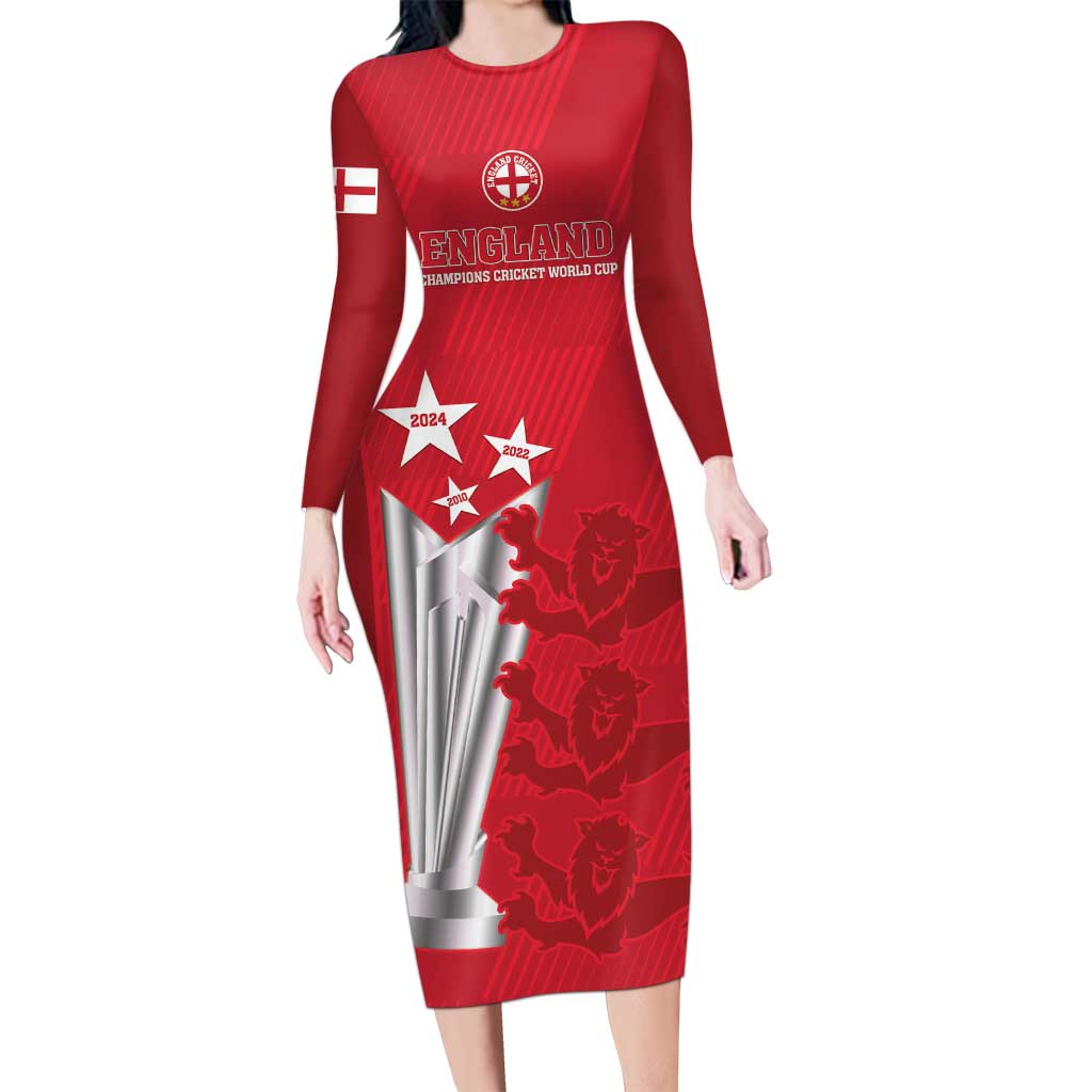 Custom England Cricket Long Sleeve Bodycon Dress 3rd Champions World Cup Proud