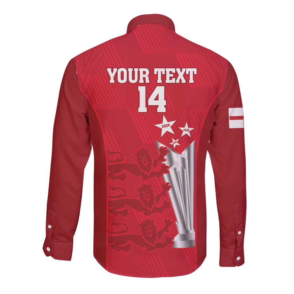 Custom England Cricket Long Sleeve Button Shirt 3rd Champions World Cup Proud