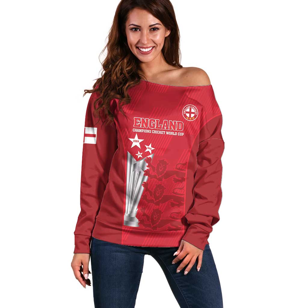 Custom England Cricket Off Shoulder Sweater 3rd Champions World Cup Proud