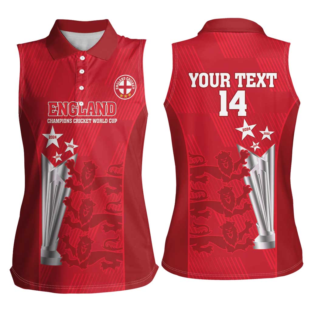 Custom England Cricket Women Sleeveless Polo Shirt 3rd Champions World Cup Proud