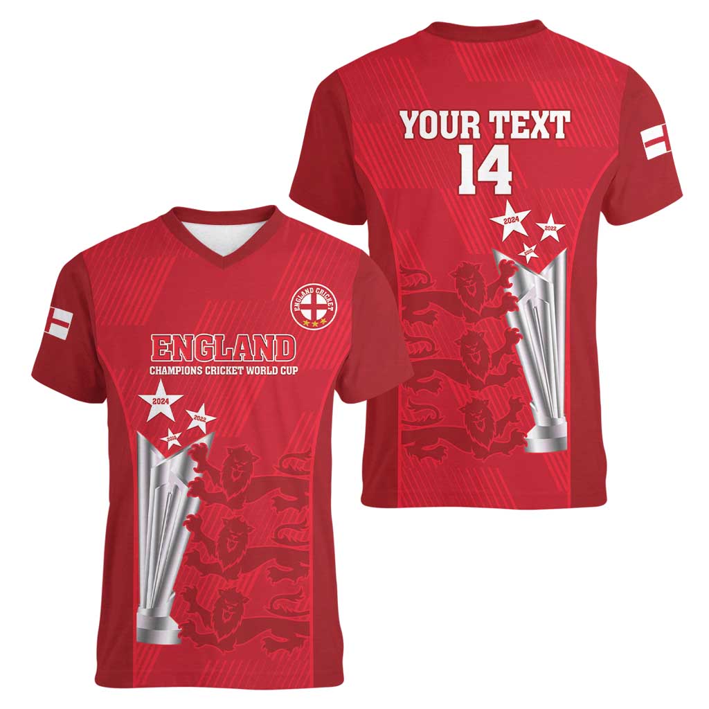 Custom England Cricket Women V-Neck T-Shirt 3rd Champions World Cup Proud