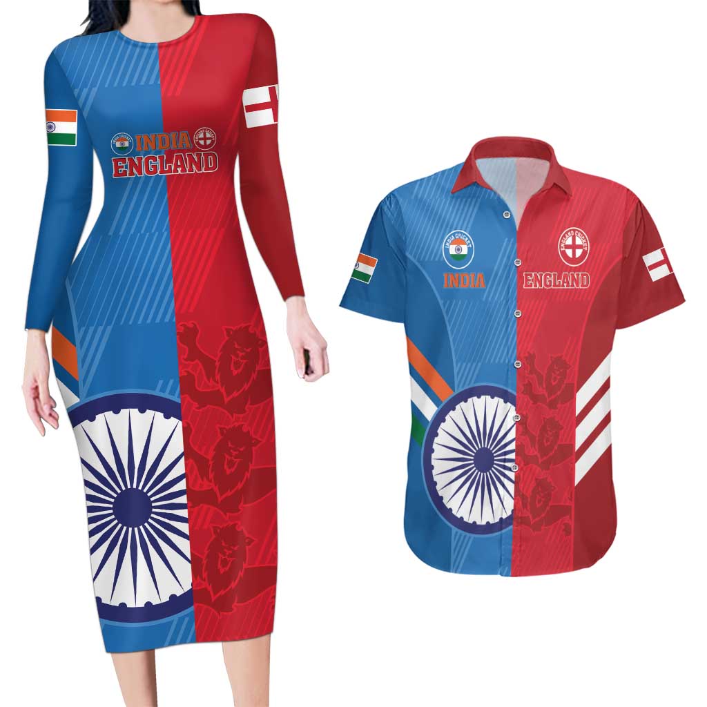 Custom India And England Cricket Couples Matching Long Sleeve Bodycon Dress and Hawaiian Shirt 2024 Together Dynamic Version
