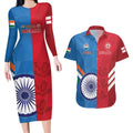Custom India And England Cricket Couples Matching Long Sleeve Bodycon Dress and Hawaiian Shirt 2024 Together Dynamic Version