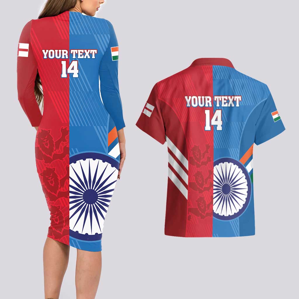 Custom India And England Cricket Couples Matching Long Sleeve Bodycon Dress and Hawaiian Shirt 2024 Together Dynamic Version