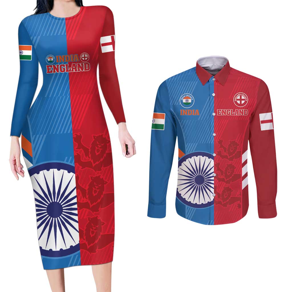 Custom India And England Cricket Couples Matching Long Sleeve Bodycon Dress and Long Sleeve Button Shirt 2024 Together Dynamic Version
