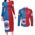 Custom India And England Cricket Couples Matching Long Sleeve Bodycon Dress and Long Sleeve Button Shirt 2024 Together Dynamic Version