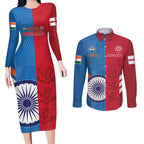 Custom India And England Cricket Couples Matching Long Sleeve Bodycon Dress and Long Sleeve Button Shirt 2024 Together Dynamic Version