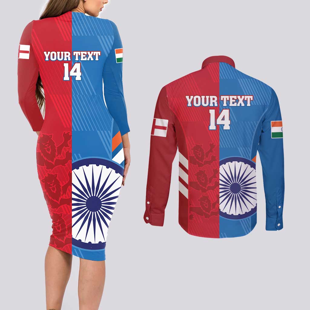 Custom India And England Cricket Couples Matching Long Sleeve Bodycon Dress and Long Sleeve Button Shirt 2024 Together Dynamic Version