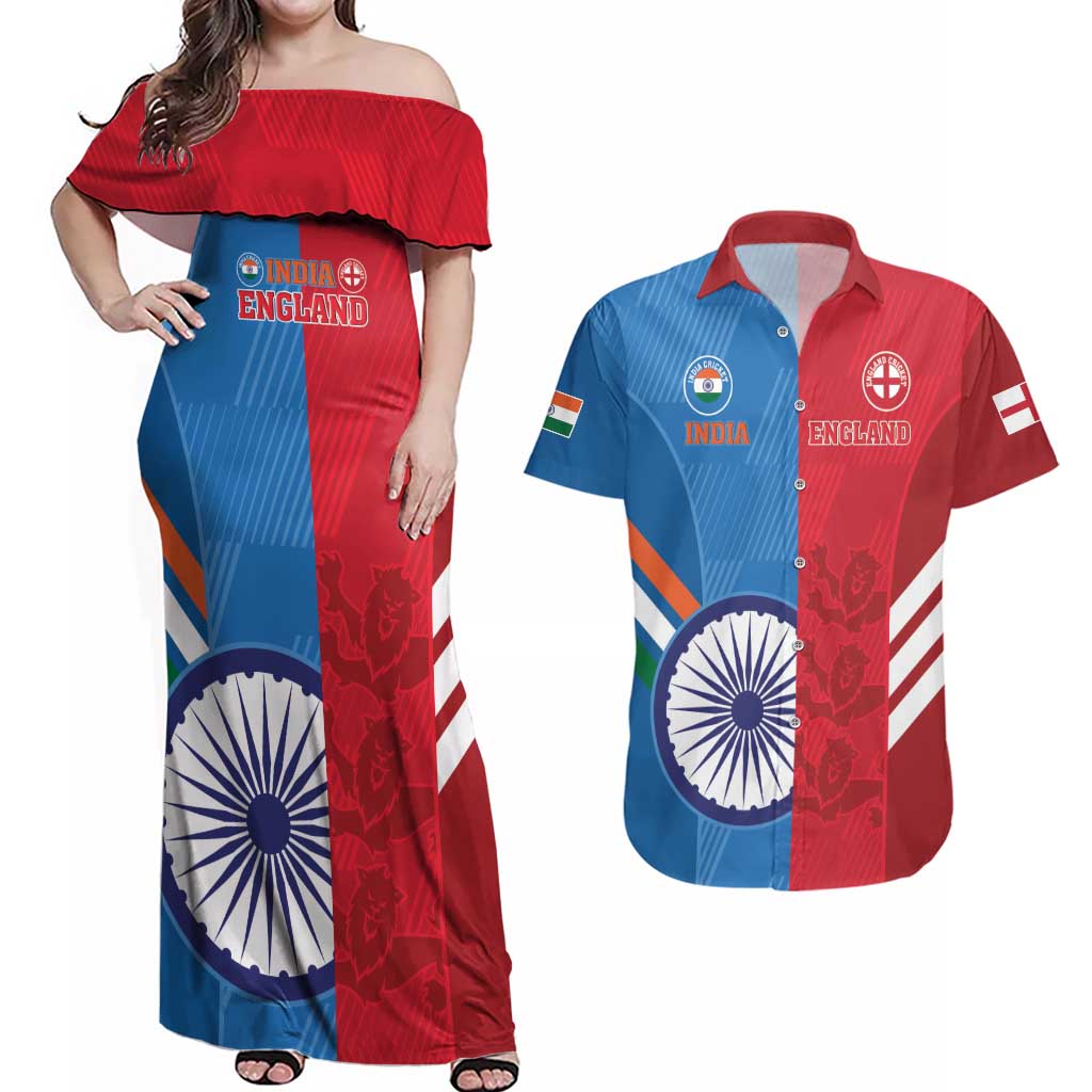Custom India And England Cricket Couples Matching Off Shoulder Maxi Dress and Hawaiian Shirt 2024 Together Dynamic Version