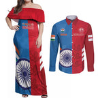 Custom India And England Cricket Couples Matching Off Shoulder Maxi Dress and Long Sleeve Button Shirt 2024 Together Dynamic Version