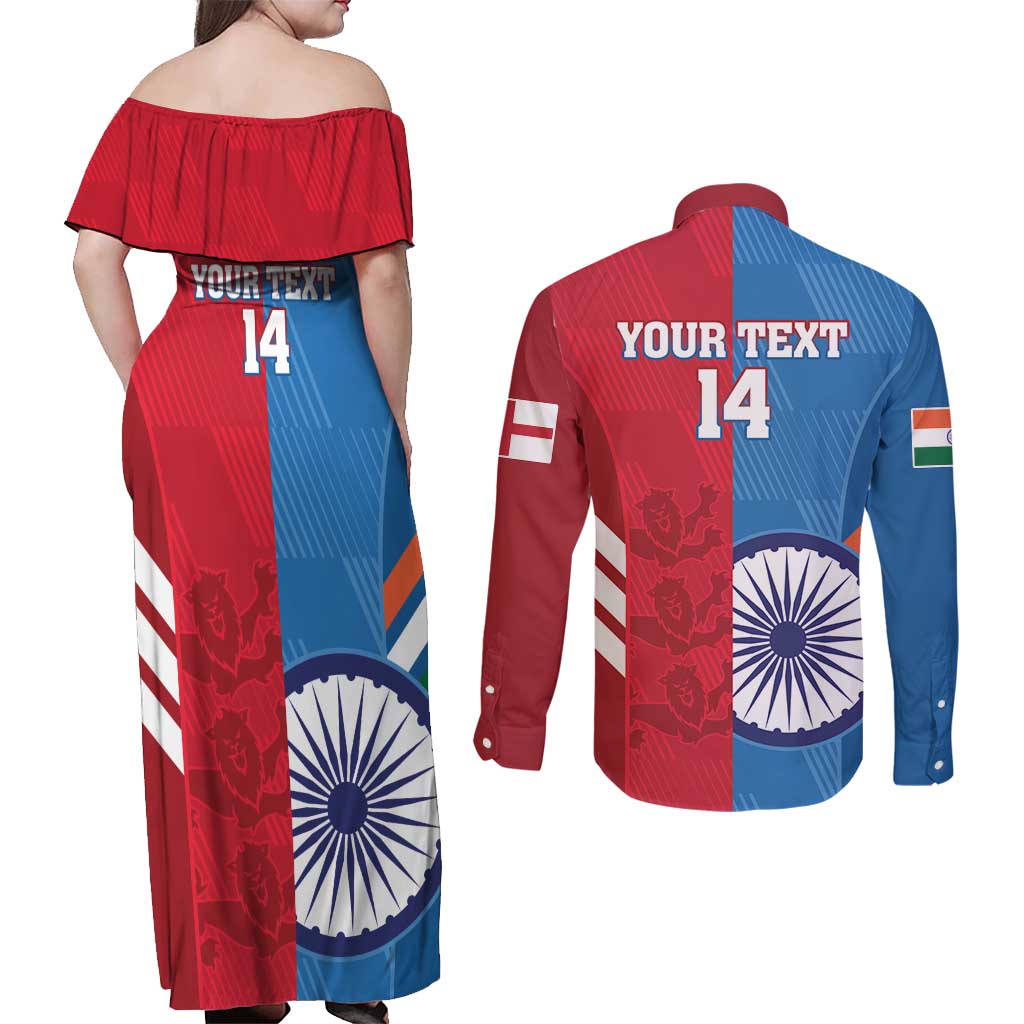 Custom India And England Cricket Couples Matching Off Shoulder Maxi Dress and Long Sleeve Button Shirt 2024 Together Dynamic Version