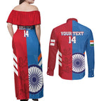 Custom India And England Cricket Couples Matching Off Shoulder Maxi Dress and Long Sleeve Button Shirt 2024 Together Dynamic Version