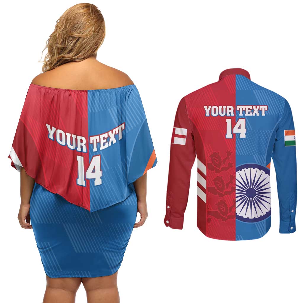 Custom India And England Cricket Couples Matching Off Shoulder Short Dress and Long Sleeve Button Shirt 2024 Together Dynamic Version
