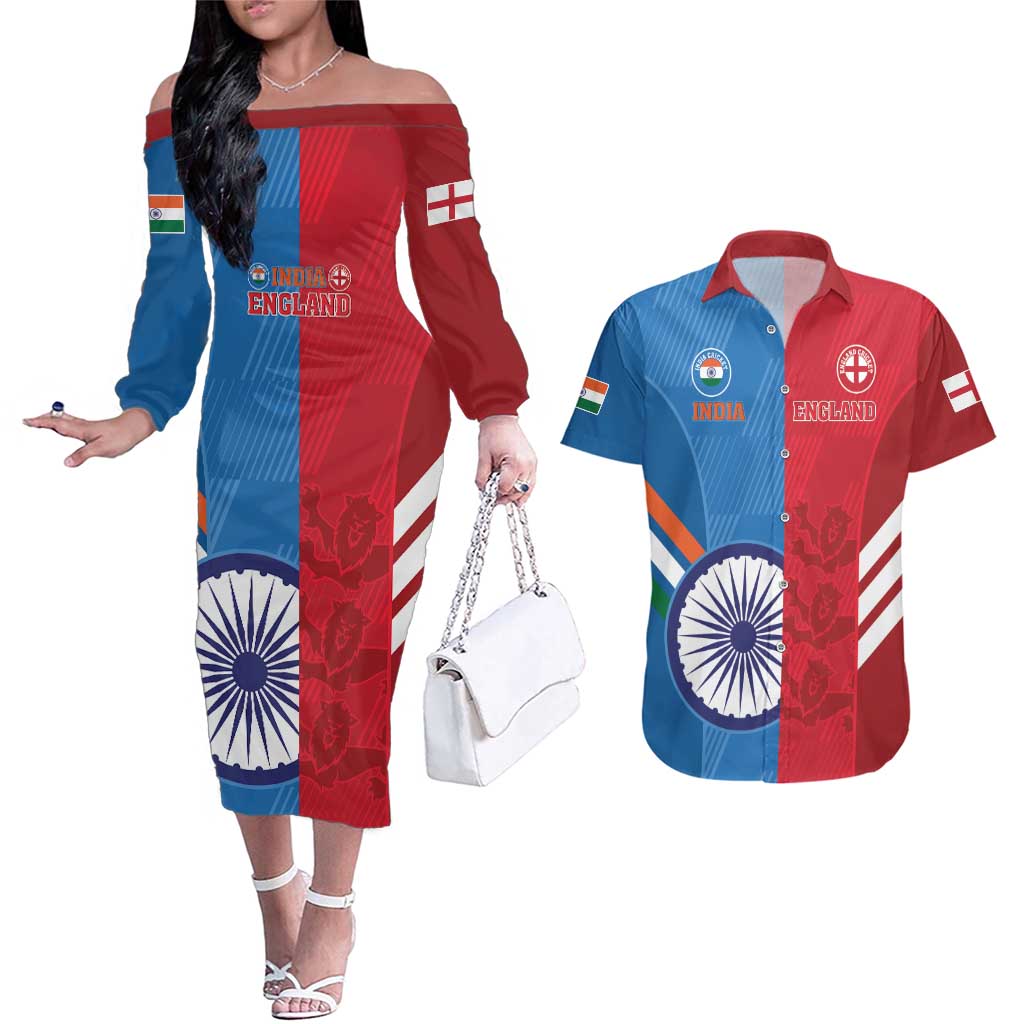 Custom India And England Cricket Couples Matching Off The Shoulder Long Sleeve Dress and Hawaiian Shirt 2024 Together Dynamic Version