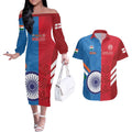 Custom India And England Cricket Couples Matching Off The Shoulder Long Sleeve Dress and Hawaiian Shirt 2024 Together Dynamic Version