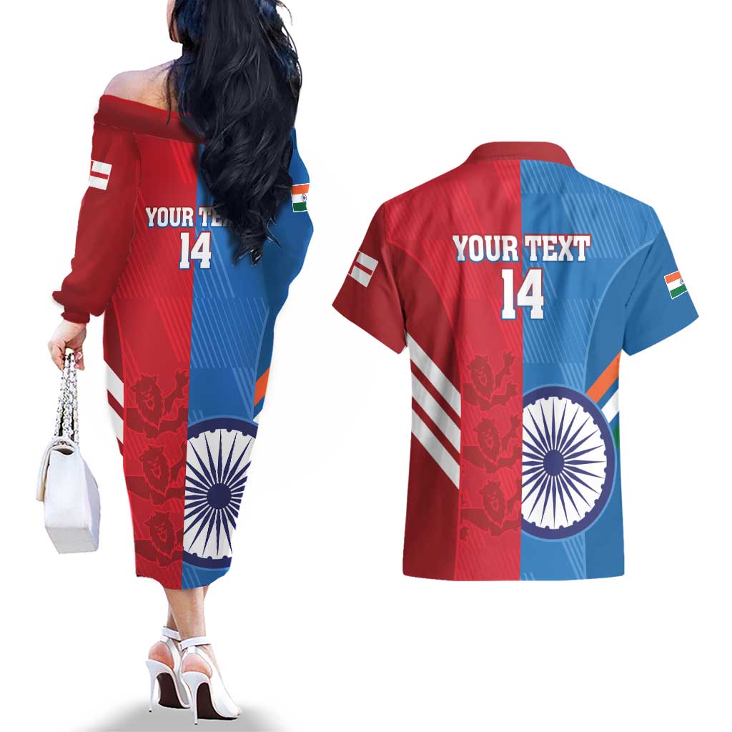 Custom India And England Cricket Couples Matching Off The Shoulder Long Sleeve Dress and Hawaiian Shirt 2024 Together Dynamic Version