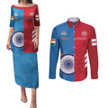 Custom India And England Cricket Couples Matching Puletasi and Long Sleeve Button Shirt 2024 Together Dynamic Version