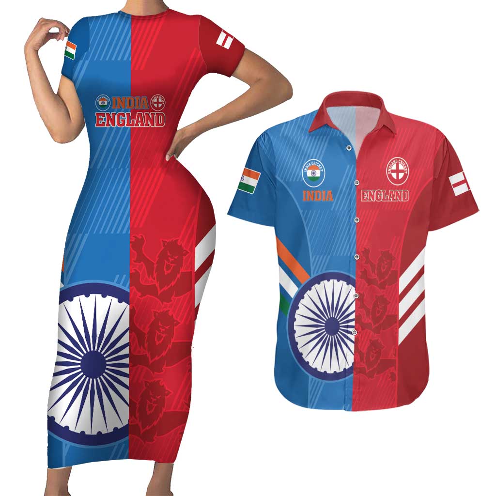 Custom India And England Cricket Couples Matching Short Sleeve Bodycon Dress and Hawaiian Shirt 2024 Together Dynamic Version