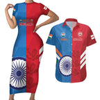 Custom India And England Cricket Couples Matching Short Sleeve Bodycon Dress and Hawaiian Shirt 2024 Together Dynamic Version