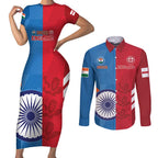 Custom India And England Cricket Couples Matching Short Sleeve Bodycon Dress and Long Sleeve Button Shirt 2024 Together Dynamic Version