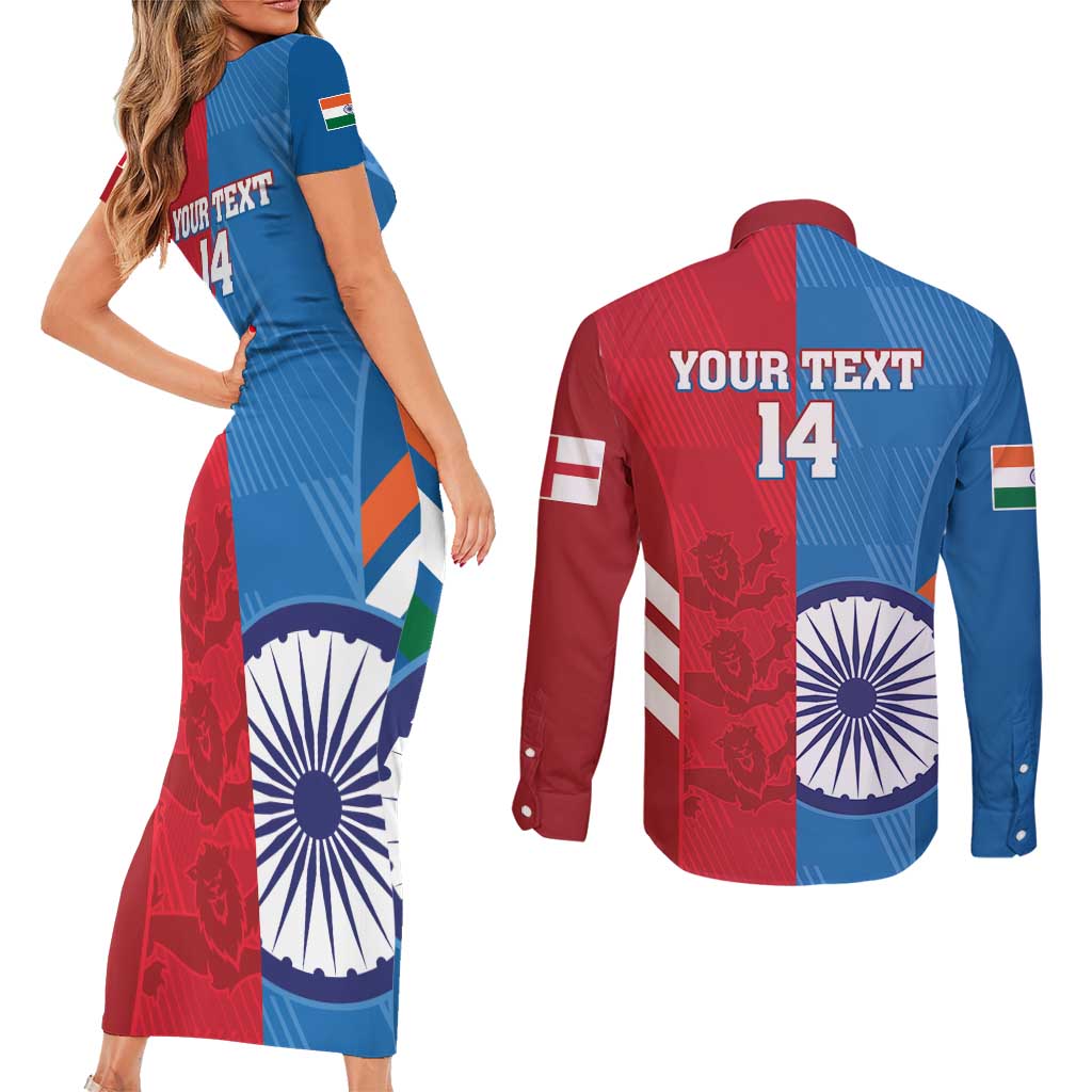Custom India And England Cricket Couples Matching Short Sleeve Bodycon Dress and Long Sleeve Button Shirt 2024 Together Dynamic Version