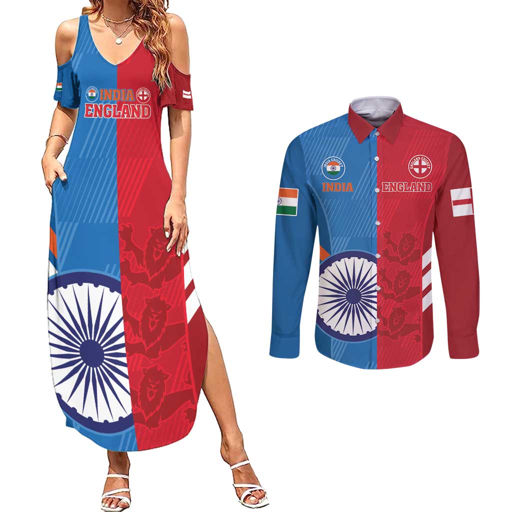 Custom India And England Cricket Couples Matching Summer Maxi Dress and Long Sleeve Button Shirt 2024 Together Dynamic Version