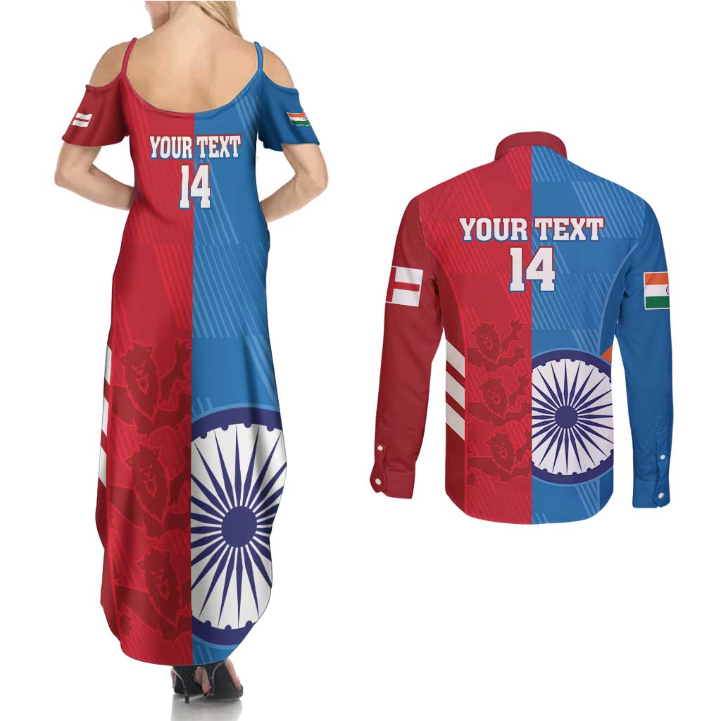 Custom India And England Cricket Couples Matching Summer Maxi Dress and Long Sleeve Button Shirt 2024 Together Dynamic Version