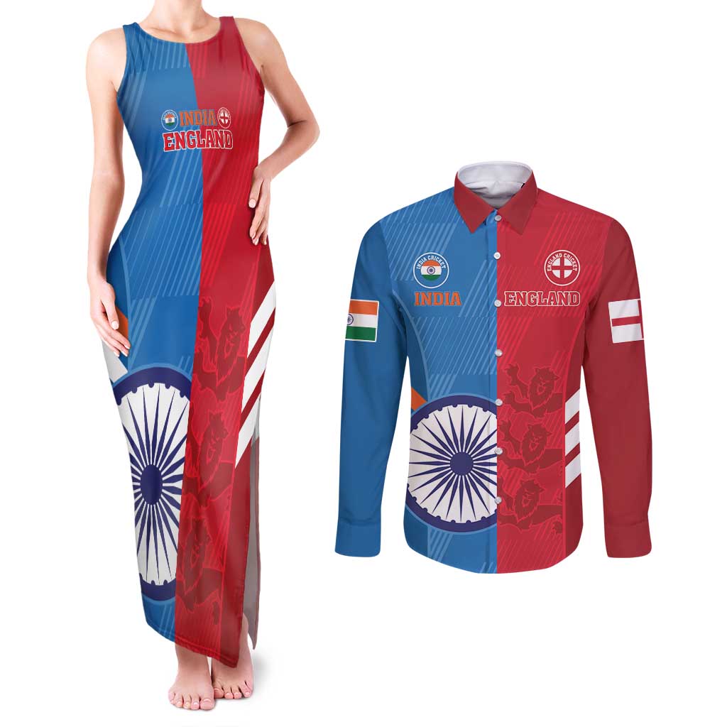 Custom India And England Cricket Couples Matching Tank Maxi Dress and Long Sleeve Button Shirt 2024 Together Dynamic Version