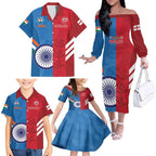 Custom India And England Cricket Family Matching Off The Shoulder Long Sleeve Dress and Hawaiian Shirt 2024 Together Dynamic Version