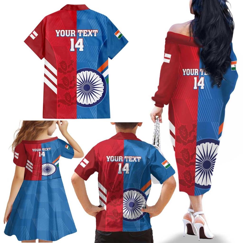 Custom India And England Cricket Family Matching Off The Shoulder Long Sleeve Dress and Hawaiian Shirt 2024 Together Dynamic Version