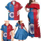 Custom India And England Cricket Family Matching Off Shoulder Maxi Dress and Hawaiian Shirt 2024 Together Dynamic Version