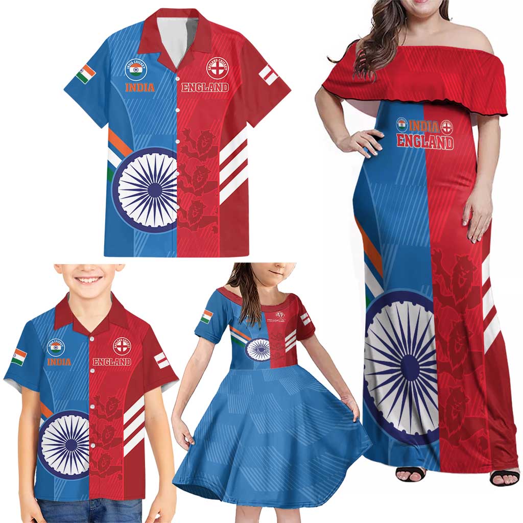 Custom India And England Cricket Family Matching Off Shoulder Maxi Dress and Hawaiian Shirt 2024 Together Dynamic Version