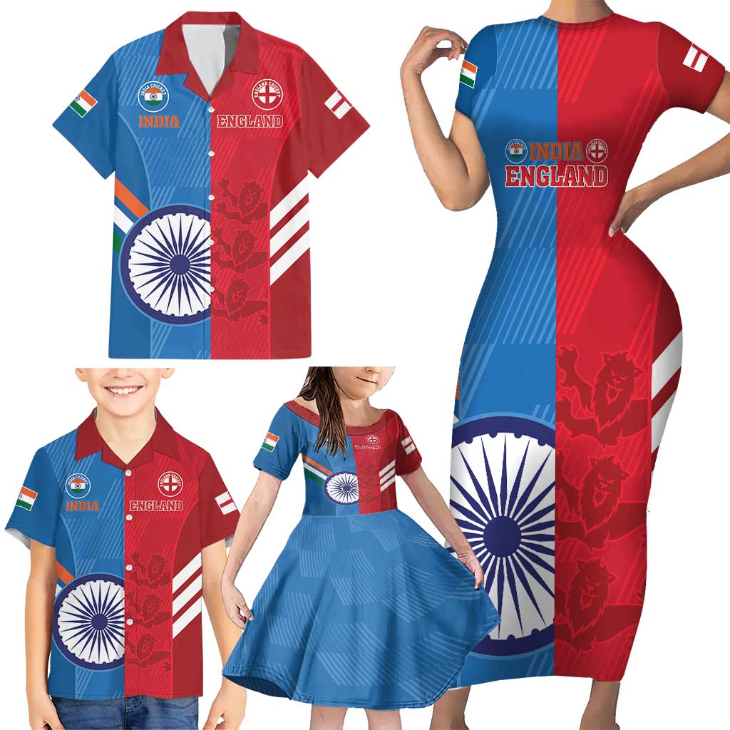 Custom India And England Cricket Family Matching Short Sleeve Bodycon Dress and Hawaiian Shirt 2024 Together Dynamic Version