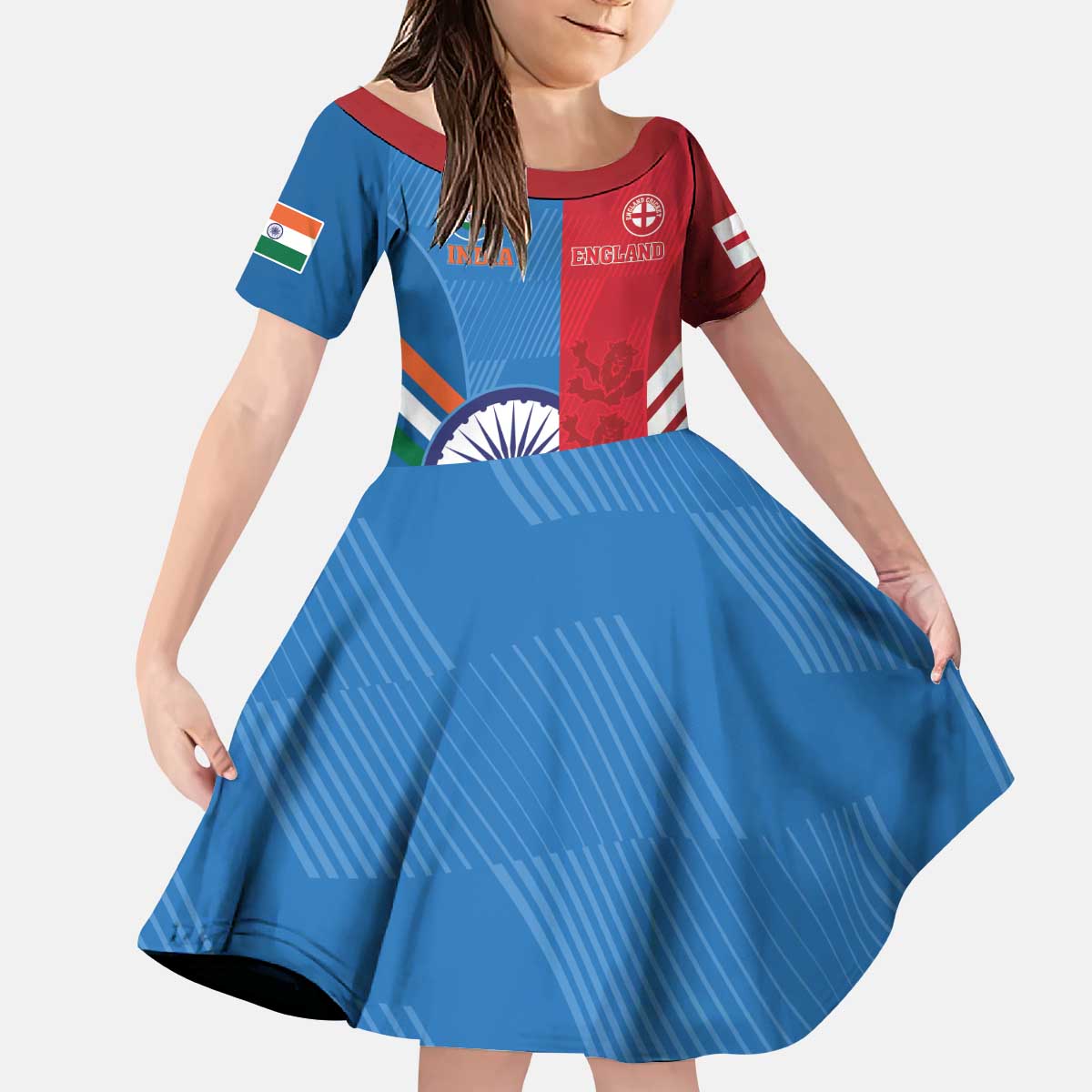 Custom India And England Cricket Kid Short Sleeve Dress 2024 Together Dynamic Version
