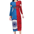 Custom India And England Cricket Long Sleeve Bodycon Dress 2024 Together Dynamic Version