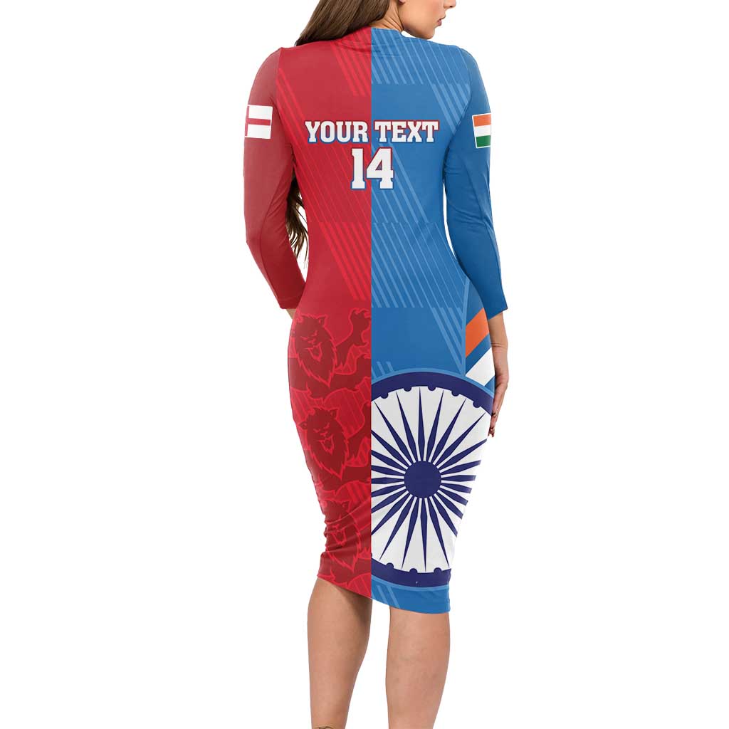 Custom India And England Cricket Long Sleeve Bodycon Dress 2024 Together Dynamic Version
