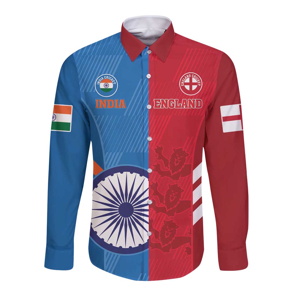 Custom India And England Cricket Long Sleeve Button Shirt 2024 Together Dynamic Version