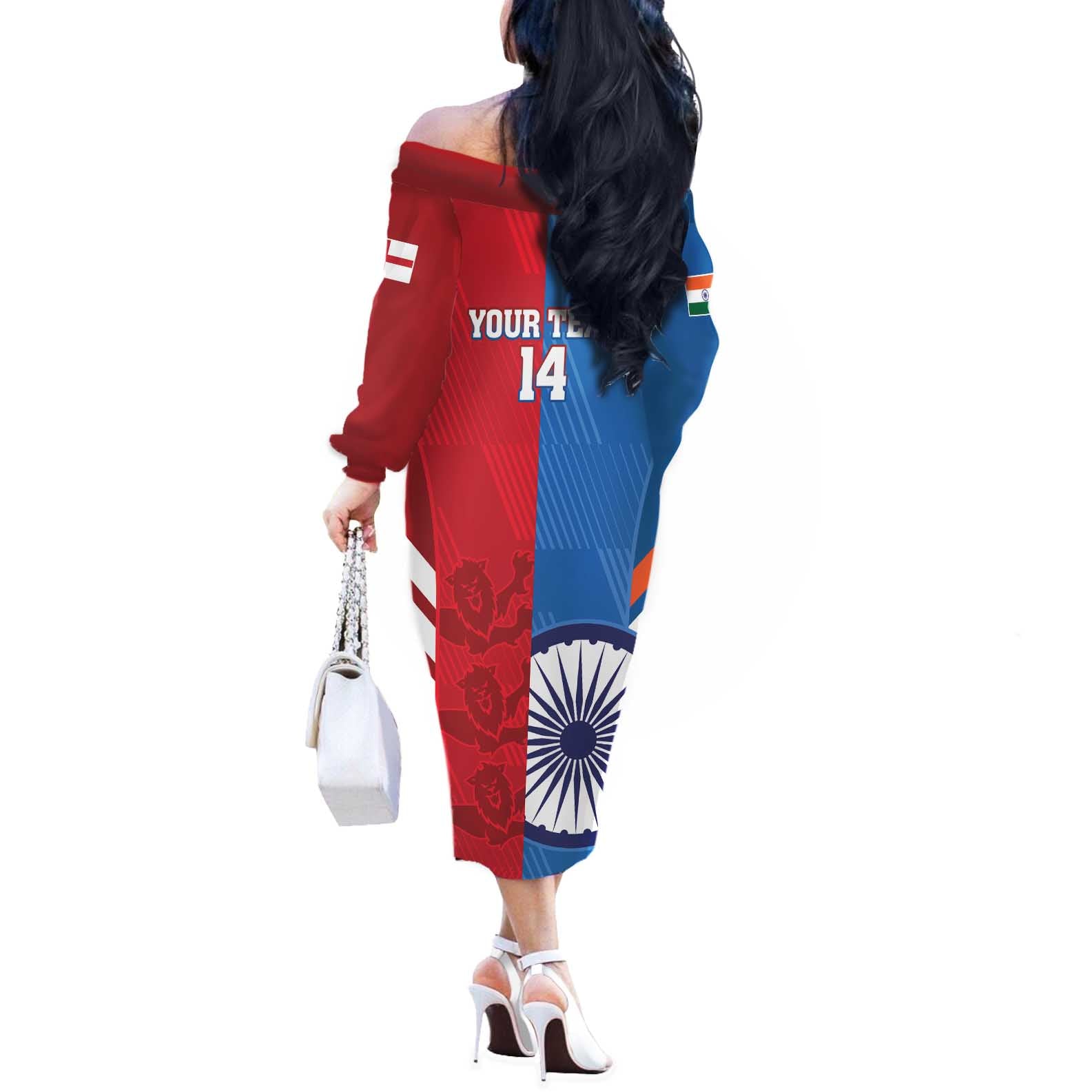 Custom India And England Cricket Off The Shoulder Long Sleeve Dress 2024 Together Dynamic Version