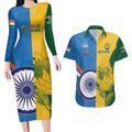 Custom India And South Africa Cricket Couples Matching Long Sleeve Bodycon Dress and Hawaiian Shirt 2024 Together Dynamic Version