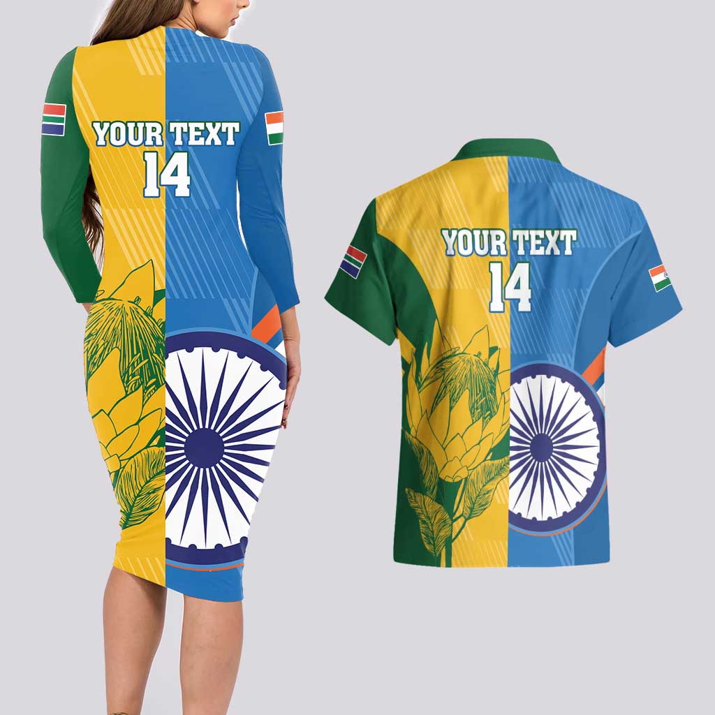 Custom India And South Africa Cricket Couples Matching Long Sleeve Bodycon Dress and Hawaiian Shirt 2024 Together Dynamic Version