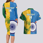 Custom India And South Africa Cricket Couples Matching Long Sleeve Bodycon Dress and Hawaiian Shirt 2024 Together Dynamic Version