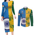 Custom India And South Africa Cricket Couples Matching Long Sleeve Bodycon Dress and Long Sleeve Button Shirt 2024 Together Dynamic Version